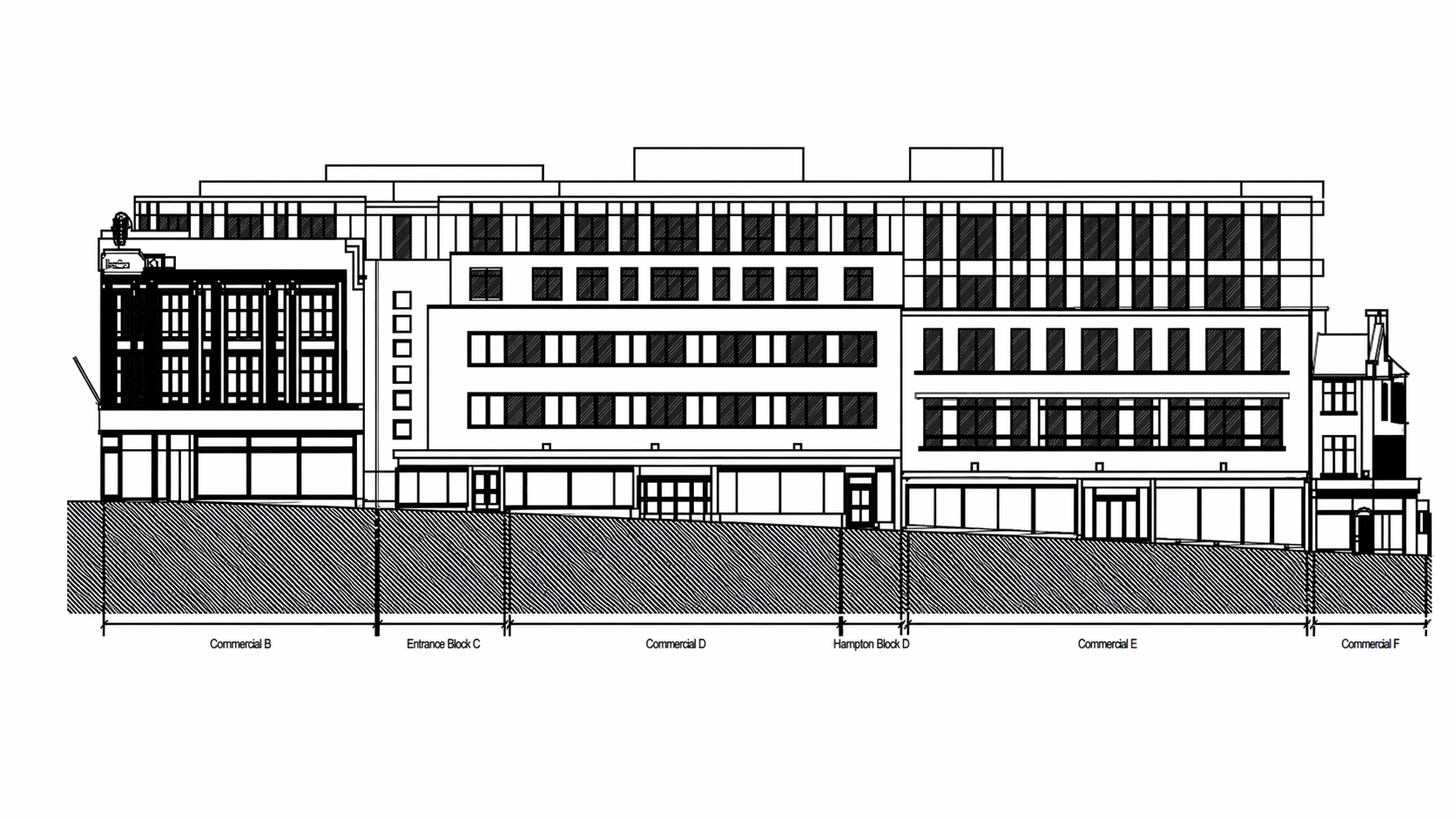 Proposed Beatties redevelopment: massing in context (illustration).